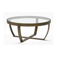 table basse ronde verre trempé et pieds métal bronze d 80 cm