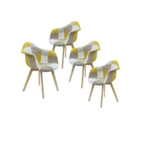 damas - lot de 4 fauteuils patchwork jaunes
