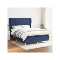 clicnbuy - lits & cadres de lit - lit à sommier tapissier avec matelas bleu 140x190 cm tissu
