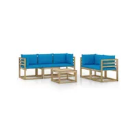salon de jardin meuble d'extérieur ensemble de mobilier 6 pièces avec coussins bleu clair helloshop26 02_0016641