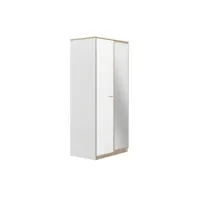 armoire 2 portes 1 miroir blanc-chêne blond - maille - l 91 x l 60 x h 200 cm - neuf