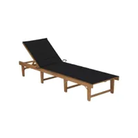 transat chaise longue bain de soleil lit de jardin terrasse meuble d'extérieur pliable avec coussin bois d'acacia solide helloshop26 02_0012840