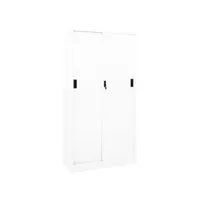 armoire de bureau et porte coulissante blanc 90x40x180 cm acier