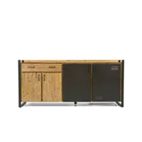 kiko buffet en bois d'acacia - 4 portes - 1 tiroir - portes en métal noir - style industriel - l200