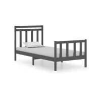 cadre de lit gris bois massif 75x190 cm petit simple