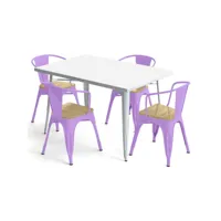 pack table de salle à manger et 4 chaises de salle à manger avec accoudoirs design industriel - nouvelle édition - bistrot stylix violet clair