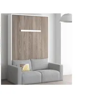 lit escamotable vertical 160x200 avec canapé tissu kimber-coffrage cambrian-façade chocolat-canapé marron clair