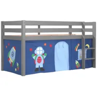 vipack lit enfant surélevé pino 90x200cm gris + rideau de lit astro picohszg17030