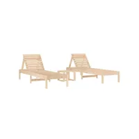 chaises longues 2 pcs avec table bois massif de pin