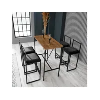ensemble table et 4 chaises de bar koumo bois clair, métal et velours noir
