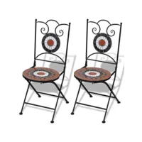 lot de chaises  pliables de bistro 2 pièces céramique terre cuite et blanc
