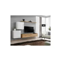 ensemble meuble salon switch v design, coloris chêne wotan et blanc brillant.
