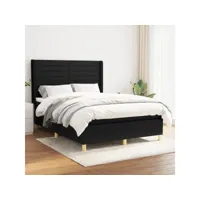clicnbuy - lits & cadres de lit - lit à sommier tapissier avec matelas noir 140x190 cm tissu