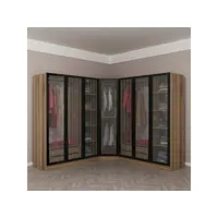 armoire d'angle avec 7 portes en verre, noyer doré-noir 440 x 210 cm azura-44667