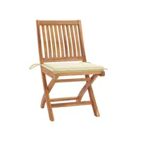 chaises de jardin 2 pièces avec coussins crème bois de teck massif