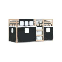 lit superposé avec rideaux blanc-noir 90x190 bois pin massif