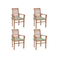 chaises à dîner 4 pcs et coussins motif de feuilles teck solide
