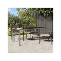table de jardin gris 190x90x75 cm verre trempé/résine tressée