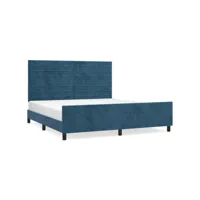 cadre de lit avec tête de lit bleu foncé 180x200 cm velours