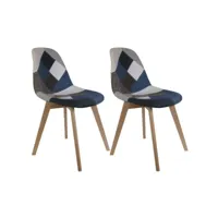 damas - lot de 2 chaises patchwork bleu et gris