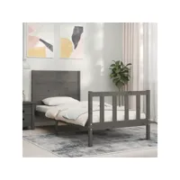cadre de lit avec tête de lit gris simple bois massif
