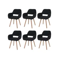 6x chaise de salle à manger altena ii, fauteuil, design rétro des années 50 ~ tissu, noir