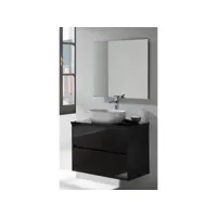 meuble de salle de bain coloris noir avec vasque à poser en céramique + miroir - longueur 60 x profondeur 46 x hauteur 56 cm
