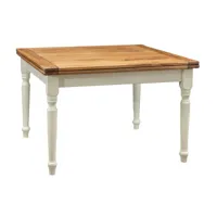 table à rallonge champêtre en bois massif de tilleul avec structure antique blanche et plateau en finition naturelle