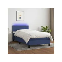 clicnbuy - lits & cadres de lit - sommier tapissier avec matelas et led bleu 90x200 cm tissu