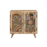 meuble auxiliaire - bois de manguier - coloris naturel et multicolore - 60 x 60 x 30 cm