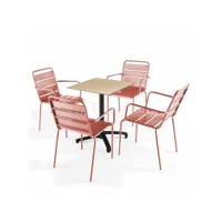 ensemble table jardin stratifié en chene naturel et 4 fauteuils argile