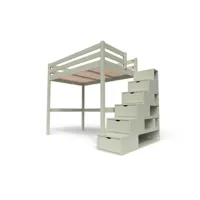 lit mezzanine bois avec escalier cube sylvia 120x200 moka cube120-moka