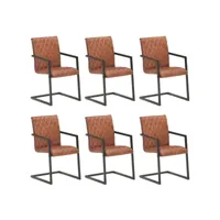 chaises de salle à manger cantilever 6pcs marron cuir véritable
