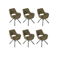 lot de 6 chaises salle à manger avec dossier et accoudoirs siège rembourré en tissu vert 58.5x59x81cm