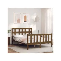cadre de lit avec tête de lit marron miel bois massif