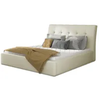 lit capitonné avec rangement simili cuir beige clair klein - 4 tailles-couchage 160x200 cm