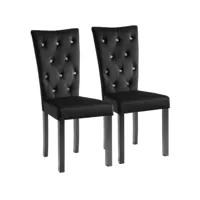 chaise capitonnée velours noir et pieds bois noir karmen - lot de 2