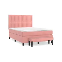 clicnbuy - lits & cadres de lit - lit à sommier tapissier avec matelas rose 140x200 cm velours