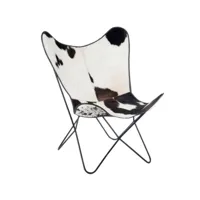 paris prix - fauteuil design peau de vache papillon 92cm noir & blanc