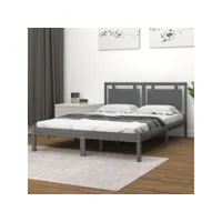 cadre de lit de qualité gris bois massif 120x190 cm petit double