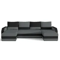 canapé d'angle convertible panoramique bicolore tissu gris et noir nordy 307cm
