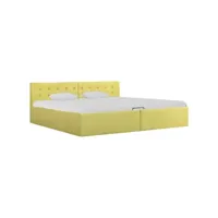 lit adulte contemporain  cadre de lit à stockage hydraulique jaune lime tissu 180x200 cm