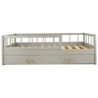 lit d'enfant en bois naturel style scandinave 160x80cm avec barrière et tiroir : confort et sécurité réunis - gris
