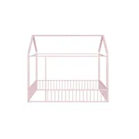 lit enfant 140x200 lit maison en métal cadre de lit avec clôture pour enfants, adolescents, rose