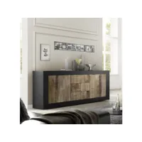 buffet meuble de rangement 2 portes et 3 tiroirs coloris noir, poirier - longueur 210 x hauteur 86 x profondeur 43 cm