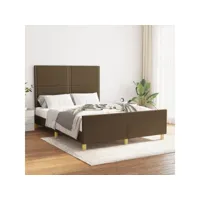 cadre de lit avec tête de lit marron foncé 140x190 cm tissu