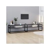 meuble tv  banc tv armoire de rangement transparent 200x40x40,5 cm verre trempé meuble pro frco33603
