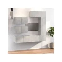 6 pcs ensemble de meubles tv,banc tv salon gris béton bois d'ingénierie -neww16350