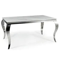 table basse design baroque céramique blanc effet marbre et acier chromé boza 120cm