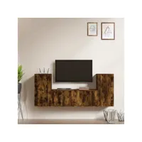 4 pcs ensemble de meubles tv contemporain  bancs tv armoires tv  chêne fumé bois d'ingénierie meuble pro frco18145